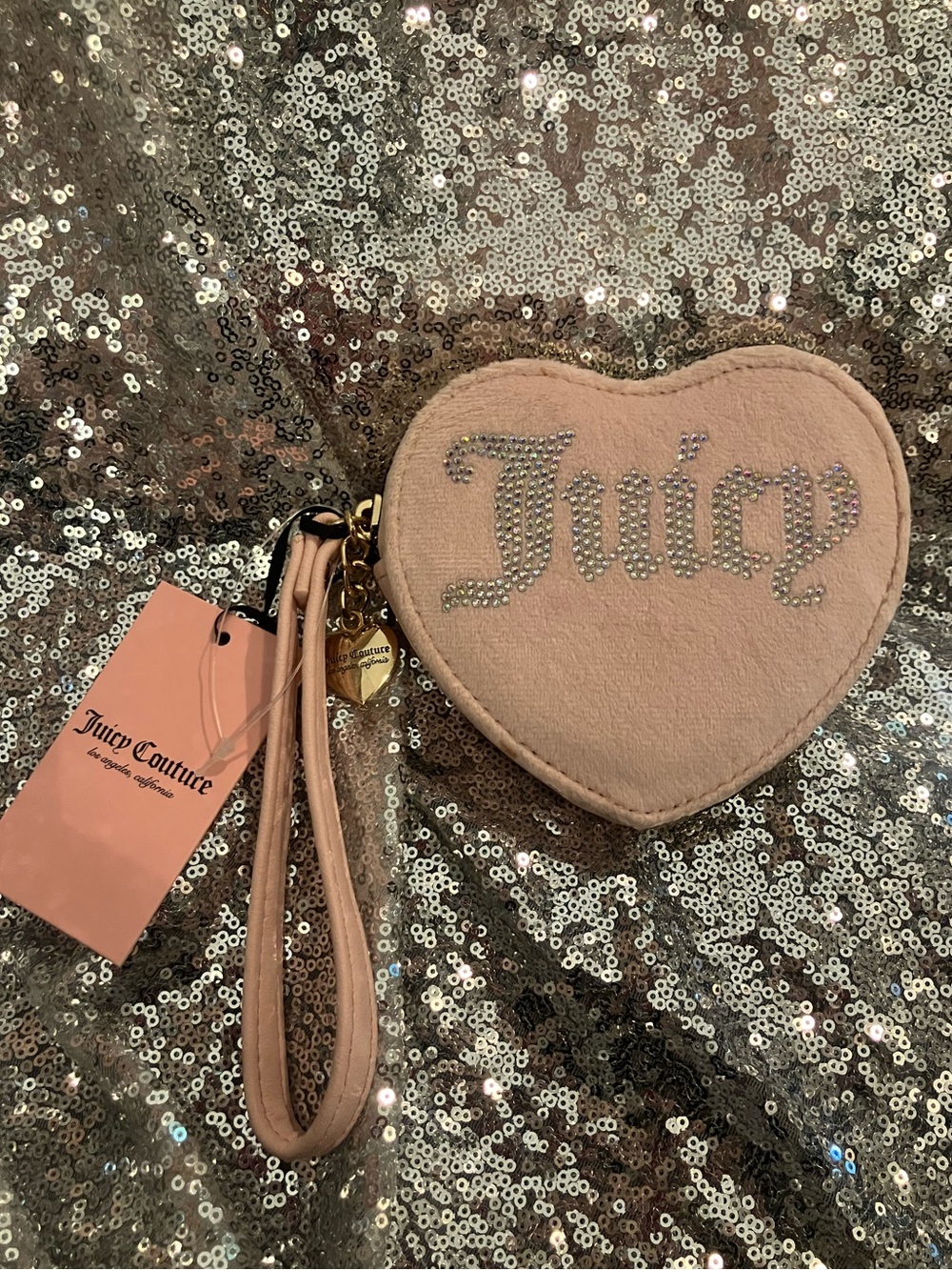 NWT Juicy Couture Blush Pink Heart Wristlet with Crystal Logo